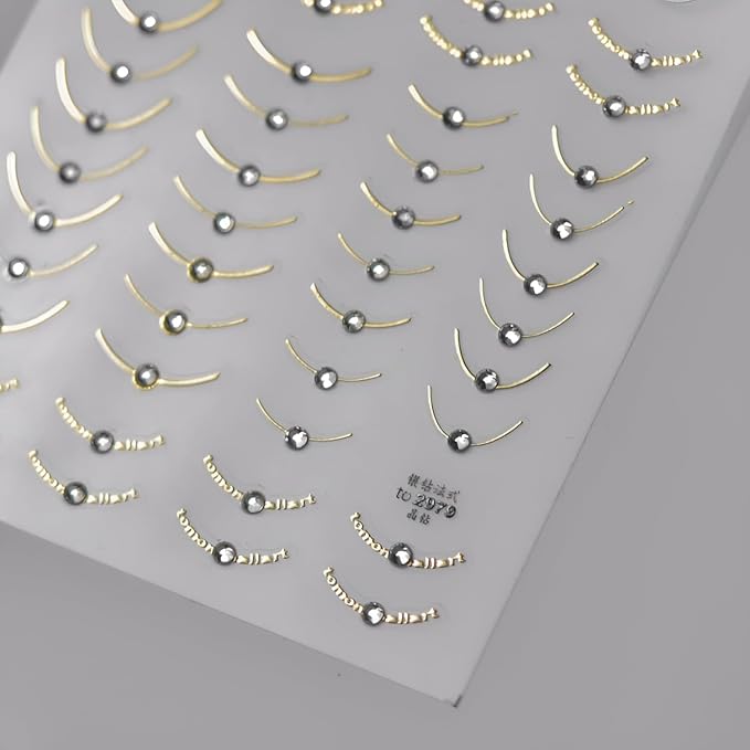 5D Embossed French Tip Nail Art Stickers Silver Gold Nail Stickers for Nail Art Self Adhesive Stripe Nail Decals with Rhinestone Design French Tip Nail Art Supplies for Women Girls