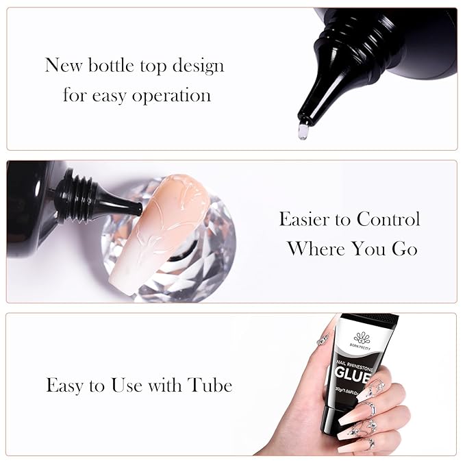 BORN PRETTY Nail Rhinestone Glue Gel for Nails Super Strong Gel Nail Glue for Nail Charm 3D Nails Gems Beads Nail Art Jewels Cured Need Nail Art DIY at Home 30ML