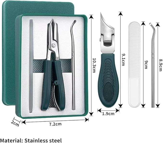 Eagle Beak Angled Nail Clippers 3-Piece Set, Wide Jaw Opening Anti-Splash Slanted Beveled Nail Clipper, Ingrown Toenail Clippers, Toe Nail Clippers for Seniors Long Handle (Green+Black)