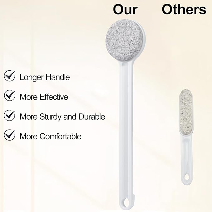 Pumice Stone for Feet with Long Handle, 2 Pack Hard Skin Callus Remover, Scrubber and Exfoliator for Dead Dry Skin, Softer & Smoother Feet, Pedicure Tool (Straight)