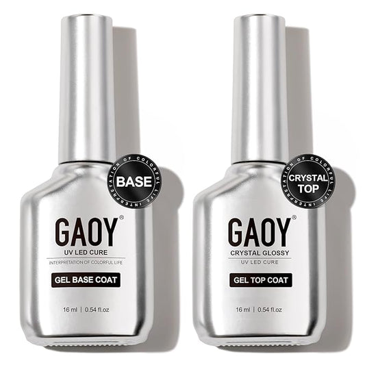 GAOY Crystal Glossy Gel Top and Base Coat Set, 16ml 2 Pcs High-Gloss Top Coat and No Wipe Foundation Combination for UV Light Gel Nail Polish