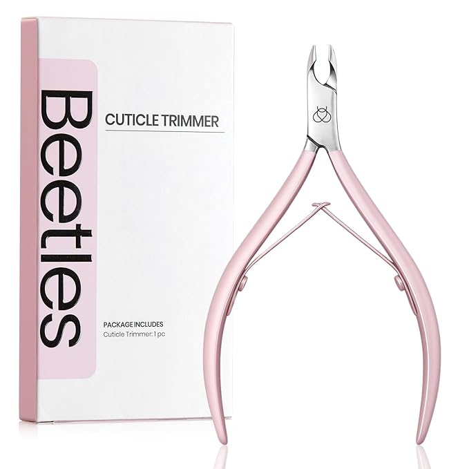 Beetles Cuticle Trimmer Nail Cuticle Nippers 0.16 Inch Fine Jaw Cuticles Cutter Stainless Steel Cuticles Remover Scissors Beginner Friendly Nail Art Tools for Manicure Care Pink