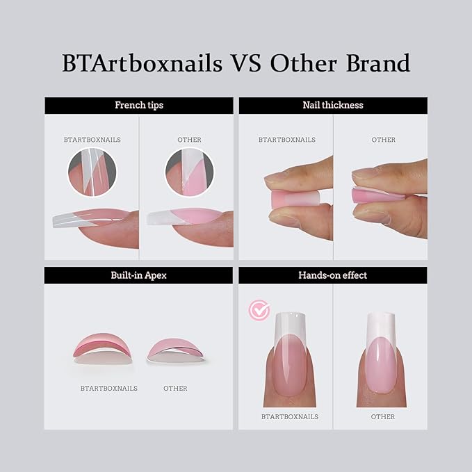 BTArtboxnails XCOATTIPS French Tip Nail Kit - Long Square Nail Tips Brown with Nail Gel, French Protecing Duo, Nail Lamp, Gel Nail Extension Kit