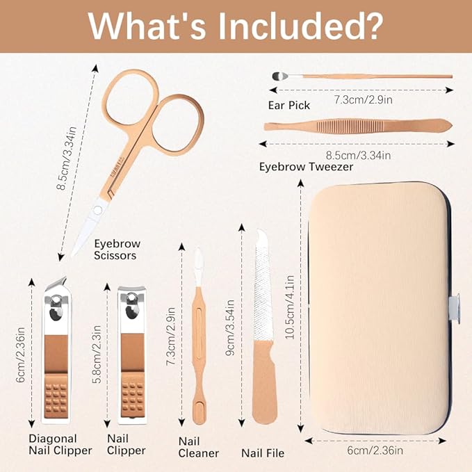 Manicure Set, Nail Clipper Set Stainless Steel Nail Clipper Kit 7 in 1 Manicure Kit Grooming Kit Nail Clippers Fingernail Toenail Clippers Pedicure Kit for Men Women Boyfriend Husband Travel Rose Gold