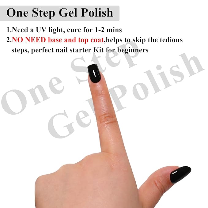 Imtiti Black Gel Polish, Black Gel Polish 3 in 1 One Step Gel Polish Kit, Soak Off LED U V Gel Polish Nail Art Starter Manicure Salon for Women Girls 0.3 Fl Oz