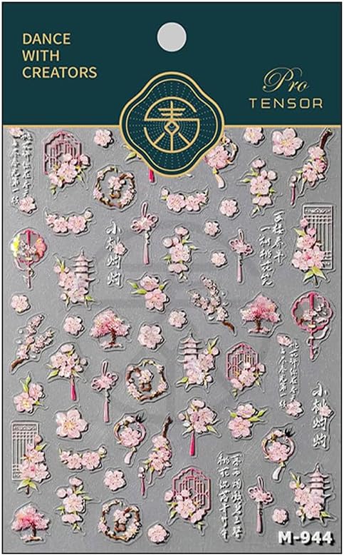 5D Embossed Flower Nail Art Stickers Self Adhesive Sakura Nails Decals Pink Flower Nail Stickers Spring Cherry Blossoms Nails Design Sticker Laser Peach Blossom Floral Manicure Supplies for Women 1Pcs