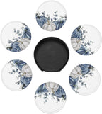 6 Pcs Blue White Pumpkins Leather Coasters - Image 7
