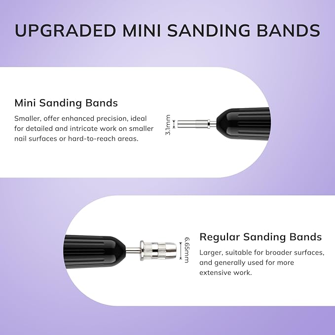 Lavinda 80 Piece Small Sanding Bands Nail Drill Bit, Fine Sanding Bands for Nail Drill with 3.1mm Mandrel Bit for Acrylic Nails Gel Removing Shaping Polishing Nail Salon Use (180 Grit, Purple)