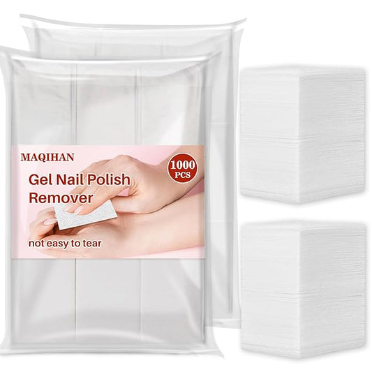 1000 Gel Nail Polish Remover Pads - MAQIHAN Nail Cotton Acetone Fingernail Polish Remover Wipes Prep Pad Essentials For Nail Techs Professional Supplies Acrylic Gel Removal