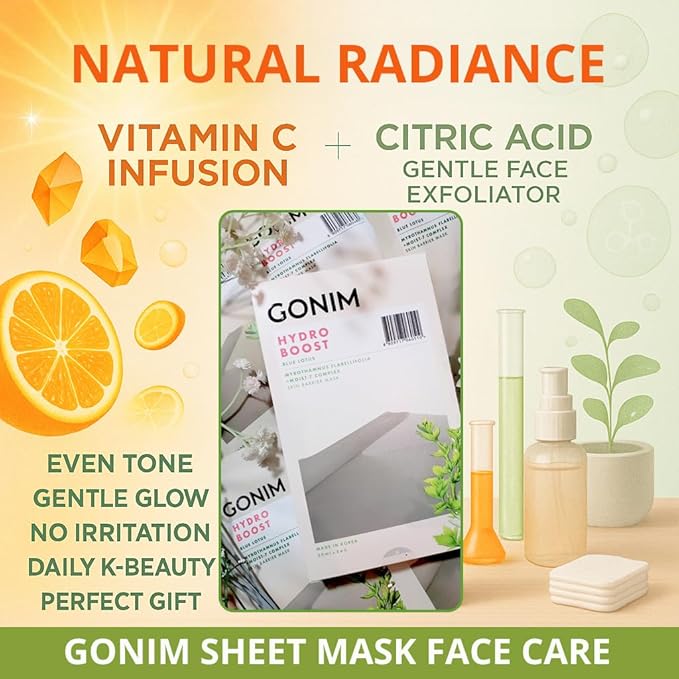 GONIM Face Mask Korean Skin Care with Hyaluronic Acid Serum & Collagen Activation, Face Masks Skincare with Vitamin C, Moisturizing Sheet Mask for All Skin, Korean Face Mask Travel Essentials 5 Sheets