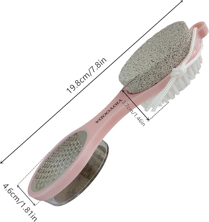 Foot File Callus Remover 5-in-1, 2 Pcs Feet Scraper Pedicure Tools with Pumice Stone, Scrubber Brush, Stainless Steel Foot Rasp and Sand Paper Debris Catcher, Multi Purpose, Pink Cyan
