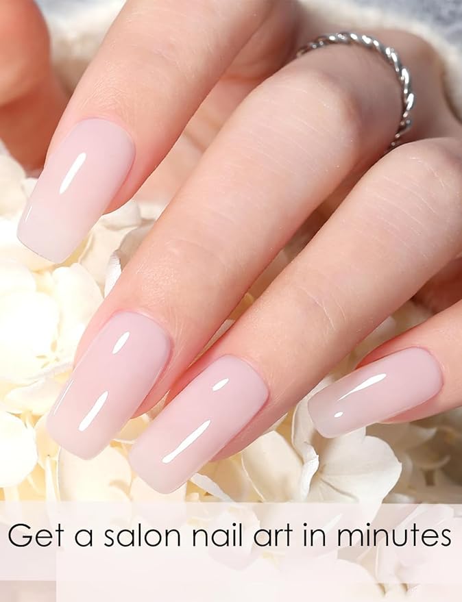 Semi Cured Gel Nail Strips, 20pcs Transparent Milky Pink, UV Cured Gel Nail Wraps for Home Nails DIY