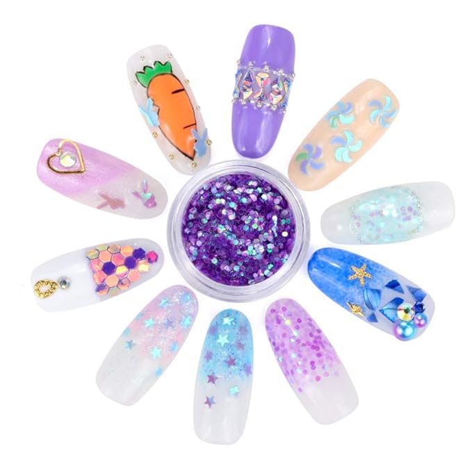 Nail Art Flakes 3D Shiny Acrylic Glitter Sequin Decoration Sparkles DIY Charms Mermaid Pearl 12 Pots