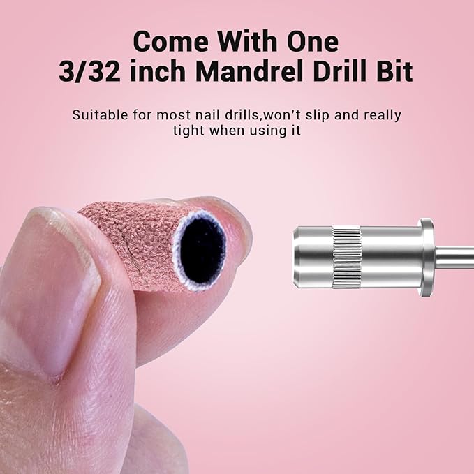MelodySusie 100 Pcs Nail Drill Bits Sanding Bands for Nail Drill 120 Medium Grit Nail File Sanding Bands for Acrylic Nails Gel Manicures and Pedicure, Pink