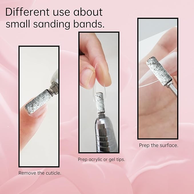 Small Sanding Bands Nail Drill Bits, Corfulra 240 Extreme Fine Grit Nail File Sanding Bands for Nail Drill with 3.1mm Mandrel Bit, 100Pcs Mini Sanding Bands for Natural Nails, Cuticles, White