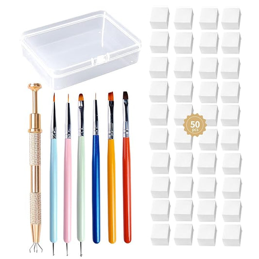 Nail Sponges Set for Ombre Gel,Nail Art Tools Set 50Pcs Nail Sponges With Nail Art Brush Claw Grabbing Pen Storage Box Nail Art Tools for Ombre Gel Painting Color