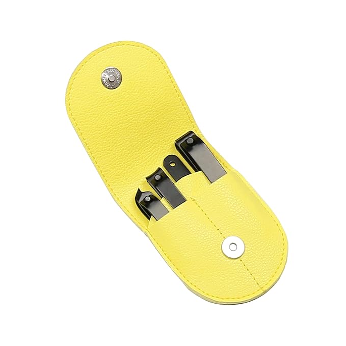 4 Pieces Nail Clippers Set, Ultra Sharp Sturdy Black Stainless Fingernail, Toenail Clipper Cutters and a nial File with Leather Travel Pouch (Black& Yellow Pouch)