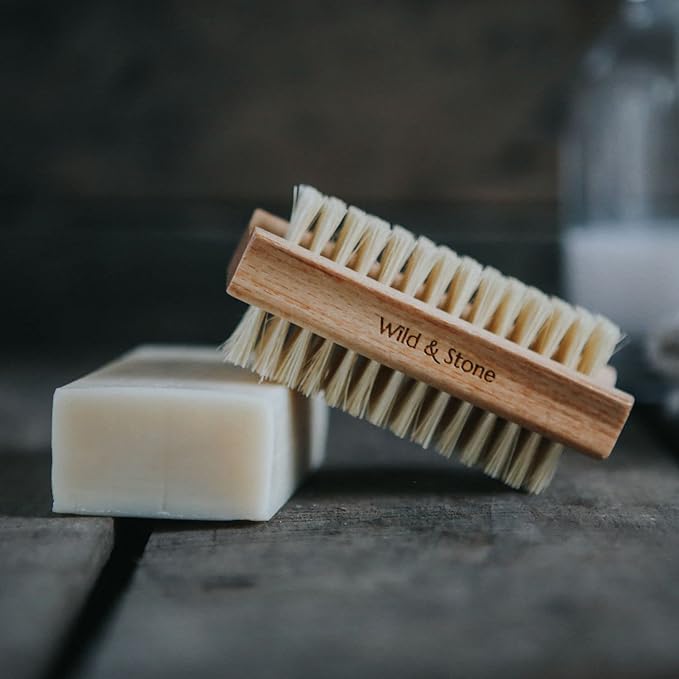 Wild & Stone | Wooden Nail Brush | Double-Sided Natural Sisal Fingernail and Toenail Brush | FSC Certified Beechwood & Sisal Fibres | Vegan & Plastic Free (3 Pack)