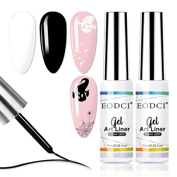 10ML Gel Nail Polish Liner Set - Black White Colors Polish Gel Paint for Swirl Nails Built Thin Nail Art Brush in Pens UV Soak off Gifts for Women