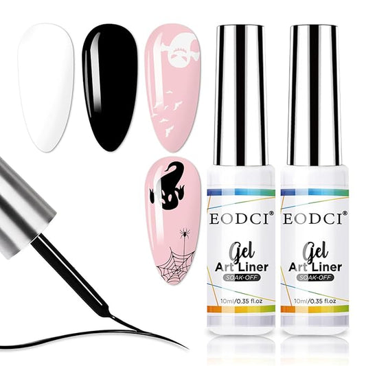10ML Gel Nail Polish Liner Set - Black White Colors Polish Gel Paint for Swirl Nails Built Thin Nail Art Brush in Pens UV Soak off Gifts for Women