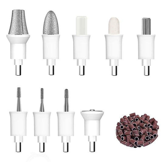 9pcs Nail Drill Bits Sets with 50Pcs File Sanding Bands, Professional Rotary Cuticle Remover Bits Kit Cuticle Remover Bits for Acrylic Nail Manicure Pedicure Tools