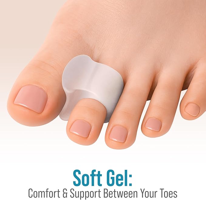 5 STARS UNITED Big Toe Spacers for Men & Women – 6 Gel Separators for Overlapping & Curled Toes, Bunions, Alignment - Diabetic Foot Care, Silicone Spreader, Corrector & Straightener, Clear