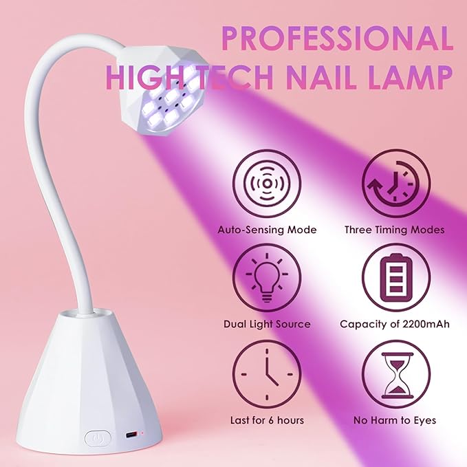 Nail Lamp for Gel Nails, Gooseneck Rechargeable Smart UV Light for Acrylic Nail Extension 30W