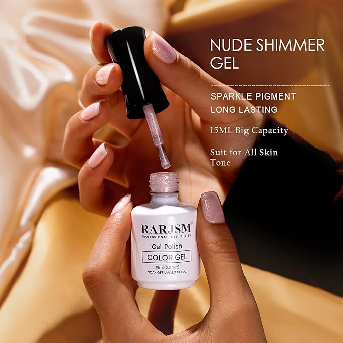 RARJSM Nude Gel Nail Polish Pale Pink Jelly Shimmery Nail Gel Polish Sparkly Silver Glitter Translucent Milky Pink French Manicure Natural Skin Tone Color 15ml Soak off UV LED Cured Nail Art Salon
