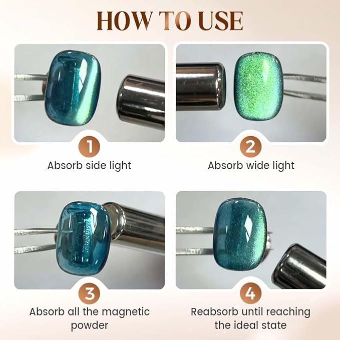 Cat Eye Magnet for Nails, 2026 New Double-head Magnet Wand with Round Nail Magnet Beads Nail Polish Magnet Pen Magnetic Cat Eye Gel Polish Nail Design Tool for Home DIY, Salon, Rose Gold (3PC Mix)