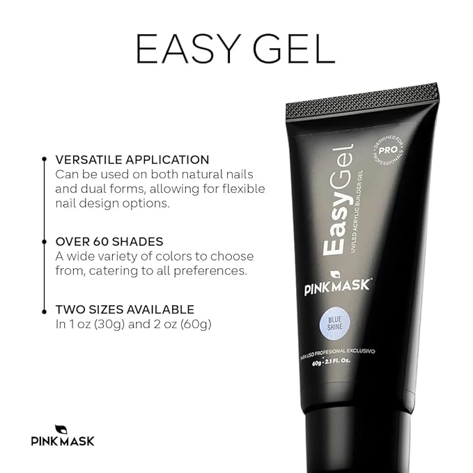 PINKMASK Easy Gel 2oz 60g-Light Pink, Professional Builder Enhancement Gel-Quick Nail Extension for Beginner DIY, Nail Strengthener-Long Lasting-Salon Quality-Thickening Solution