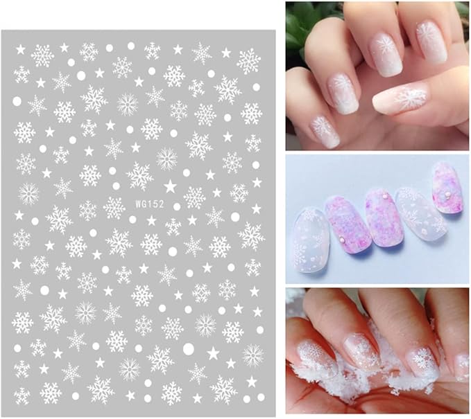 8 Sheets Christmas Nail Art Stickers 3D White Snowflake Nail Decals Xmas Tree Snowman Reindeer Santa Claus Nail Stickers Holiday Winter Nail Design Christmas Nail Decoration for Women Girls