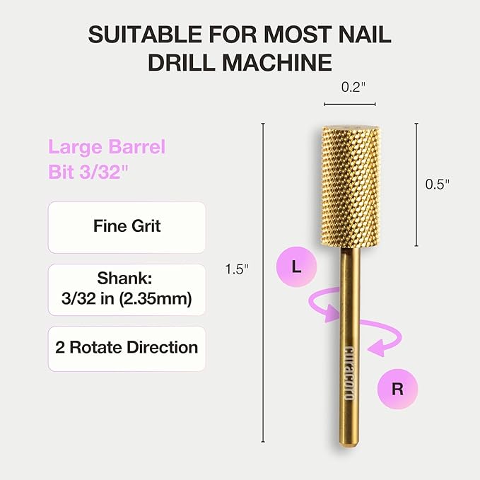 Curacoro Nail Drill Bits 3/32'' - Safe Smooth Stop Large Barrel Carbide Bit (Fine), Gently Bits for Removal & Nail Enhancement, for Nail Beds, Nail Art Pedicure Manicure Salon & Home