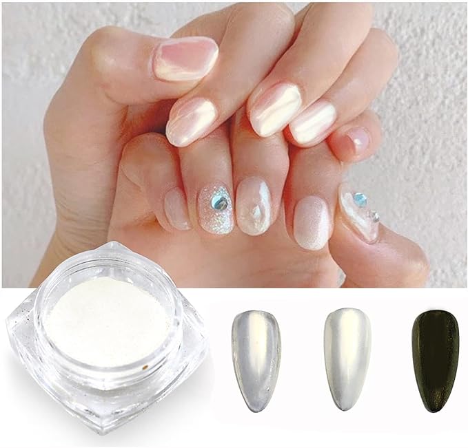 Mirror Pearl Nail Chrome Powder,White Pearl Chrome Nail Powder Nail Art Flakes Decoration Nail Dust Tip Manicure Transparent 1 Box Pearl White Chrome Powder for Nails