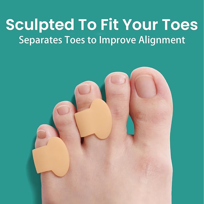 Welnove Gel Toe Separator - 8 Pack Pinky Toe Spacers - Little Toe Cushions, Small Sleeves for Preventing Rubbing & Reducing Pressure (Beige)