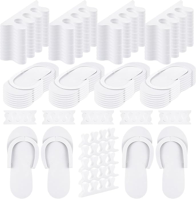 300 Pairs Disposable Pedicure Slippers and Toe Separators Kit Include 80 Disposable Foam Pedicure Flip Flops 220 Pairs Toe Separators for Women Nail Spa