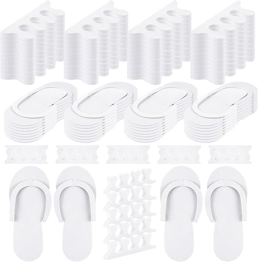 300 Pairs Disposable Pedicure Slippers and Toe Separators Kit Include 80 Disposable Foam Pedicure Flip Flops 220 Pairs Toe Separators for Women Nail Spa