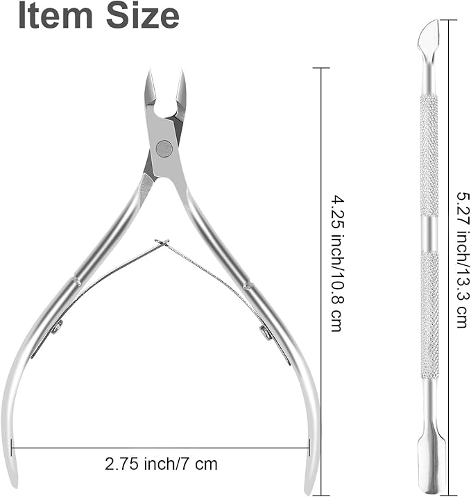 Metal Nail Cuticle Trimmer with Cuticle Pusher and Cutter, 2 PCS Professional Cuticle Remover Tool Kit, Cuticle Cutter Set, Cuticle Nippers, Cuticle Clippers for Women, Manicure Pedicure Tool