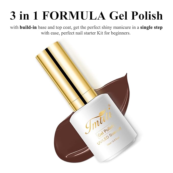 Imtiti Gel Nail Polish,1 Pcs 0.5 Fl Oz Coffee Brown Gel Polish No Need Base and Top Coat 3 in i One Step Gel Nail Polish Kit, Soak Off LED U V Nail Gel Polish Nail Art Starter Manicure Salon Gel Nail Kit for Women Girls