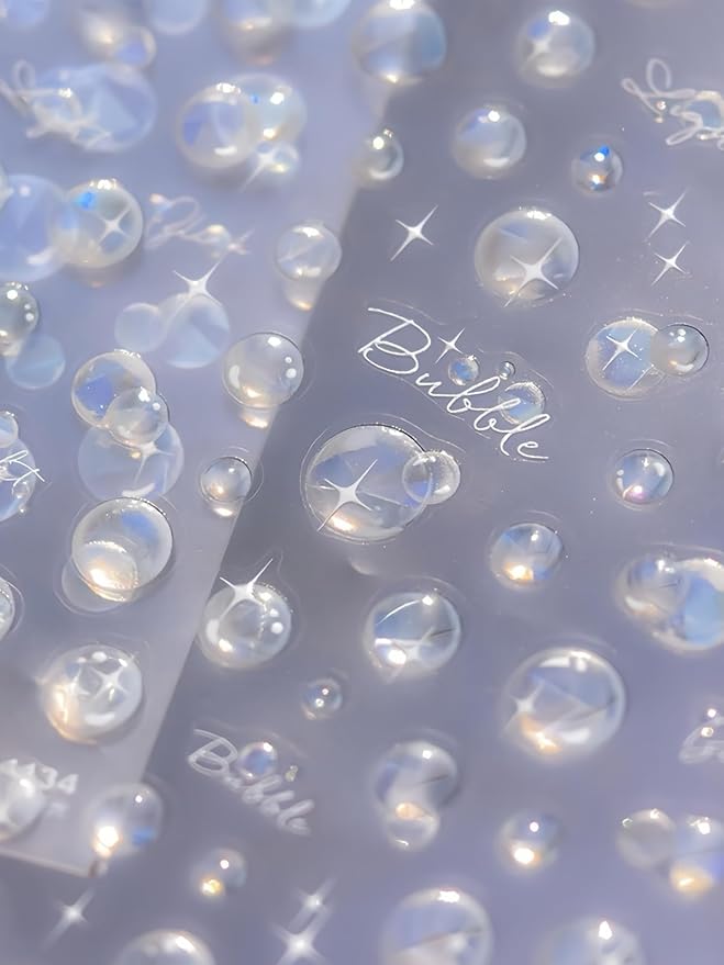 SoftSoul Light Bubble Nail Stickers 5D Embossed Premium Salon-Quality Nail Charm Accessories, Easy Application & Self-Adhesive Ocean Aurora Sticker for DIY Manicure, Nail Art, Press on, Home or Salon