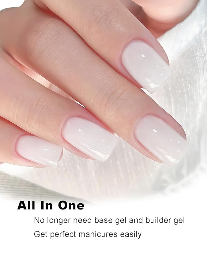 Milky White Gel Nail Polish, Hema Free Rubber Base Builder Gel, French Tips Base Colors Nails Strengthener Soak Off Gift for Womens (Milky White)