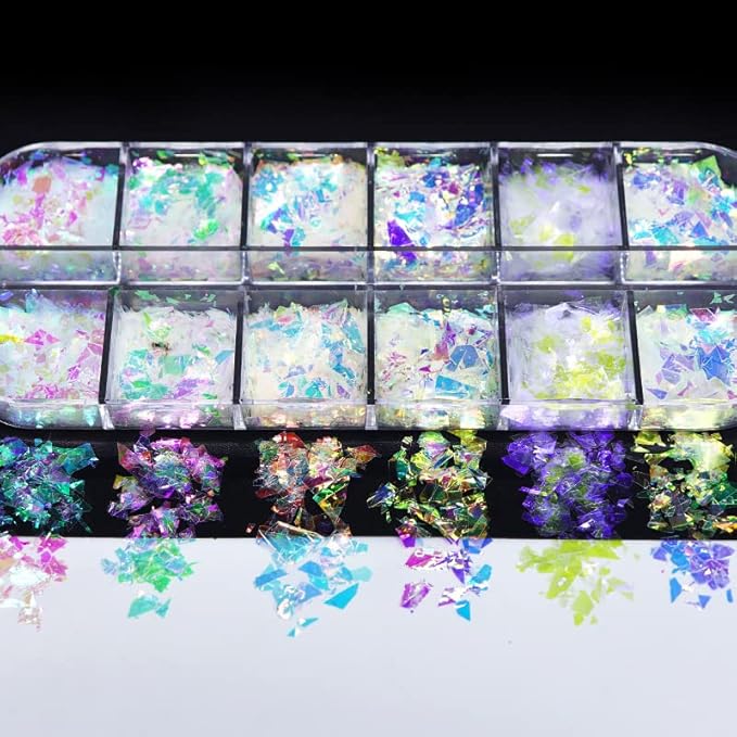 24-Color Mermaid Nail Glitter & Sequins - Irregular Fluorescent Holographic Nail Stickers for DIY Makeup Decoration
