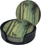 6 Pcs Deciduous Forest Bird Deer Leather Coasters - Image 3