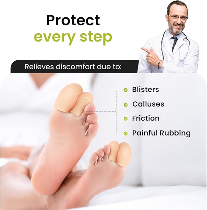Bukihome 12 Pcs Gel Toe Cap, Toe Protector for Women Men - Cushions and Protects to Cover Toes, Relief Toe Pain from Ingrown Toenails, Corns, Blisters, Hammer Toes (8L + 4S)