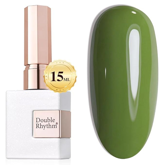 Double Rhythm Gel Polish 15ML Jelly Sheer Pastel Light Milky Color Pearl White Bottle 1 PC 0.5 OZ Full Size Nail Art Salon at Home (Olive Green-D1244)