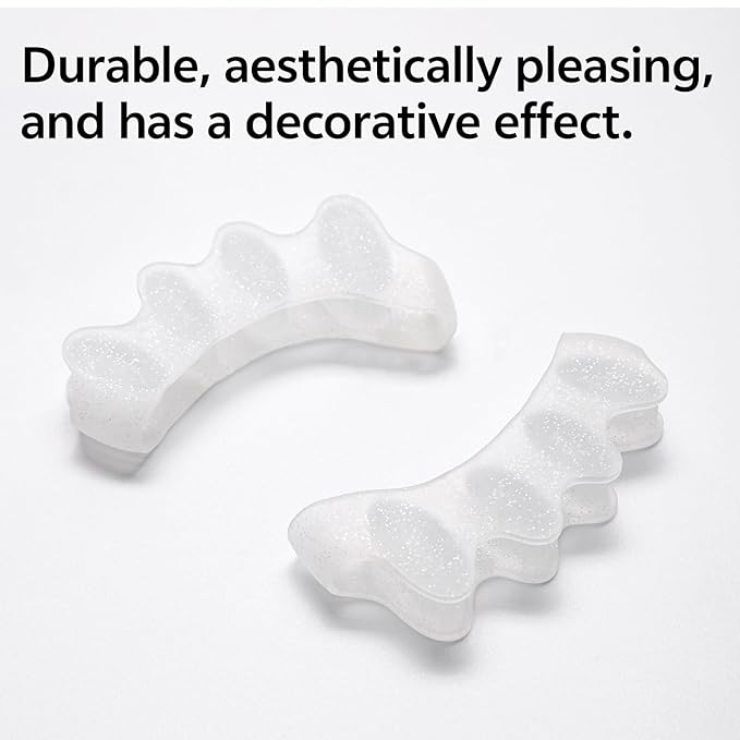 Durable Unisex Toe Separators with Sparkle Design for Yoga & Daily Use - Flexible Silicone toe Spacers for Bunions, One-Size-Fits-All for Men & Women (2PCS) (Transparent)