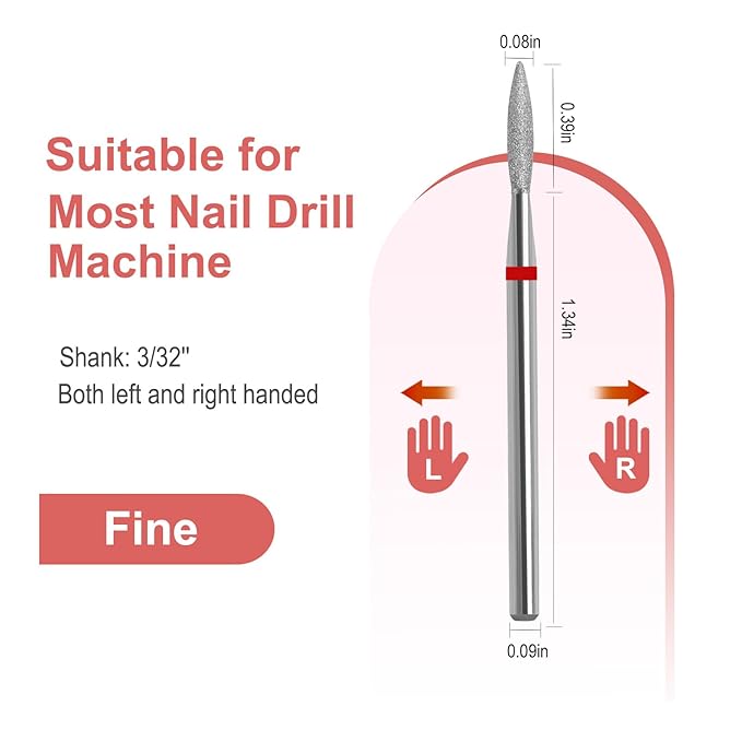 Diamond Nail Drill Bit, Nail Drill Bits Pro Diamond Cuticle Bits for Nails Nail Buffer Bit Nail Trimer, Under Nail Cleaner Cuticle Remover Nail Prepare, Nail Supplies for Nail Techs(Fine)