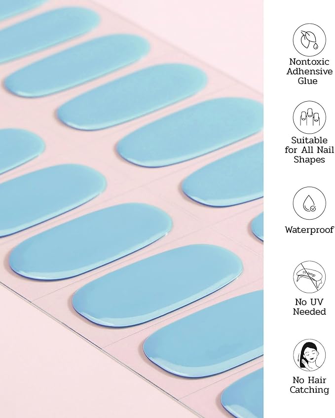 Nail Polish Strips - 22 Pcs Salon Quality Gel Nail Stickers - Long Lasting Wraps (Explorer Blue)