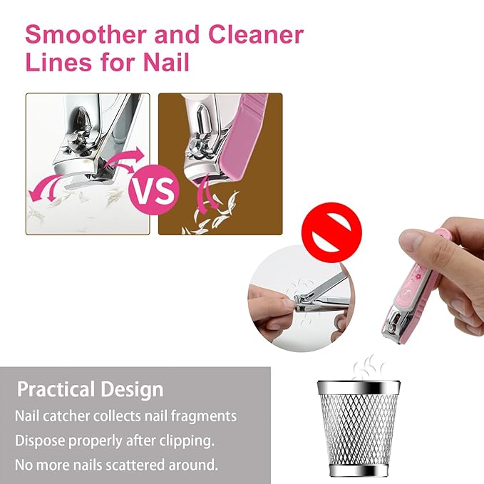 PAFASON Ultra Sharp Stainless Steel Nail Clipper Trimmer Cutter Set with Built-in Nail Catcher & Nail File 2 Pack Fingernail & Toenail Clippers for Men & Women