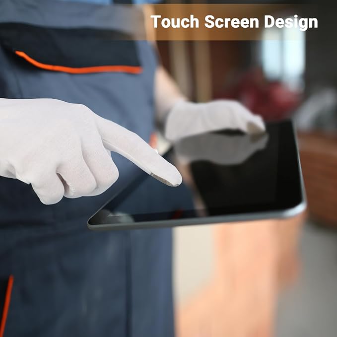Touch Screen Gloves, 10 Pairs White Work Gloves with Touchscreen Fingers Archival Gloves Art Handling Gloves Film Gloves Photography Gloves White Cotton Gloves for Art Handling, Jewelry Large