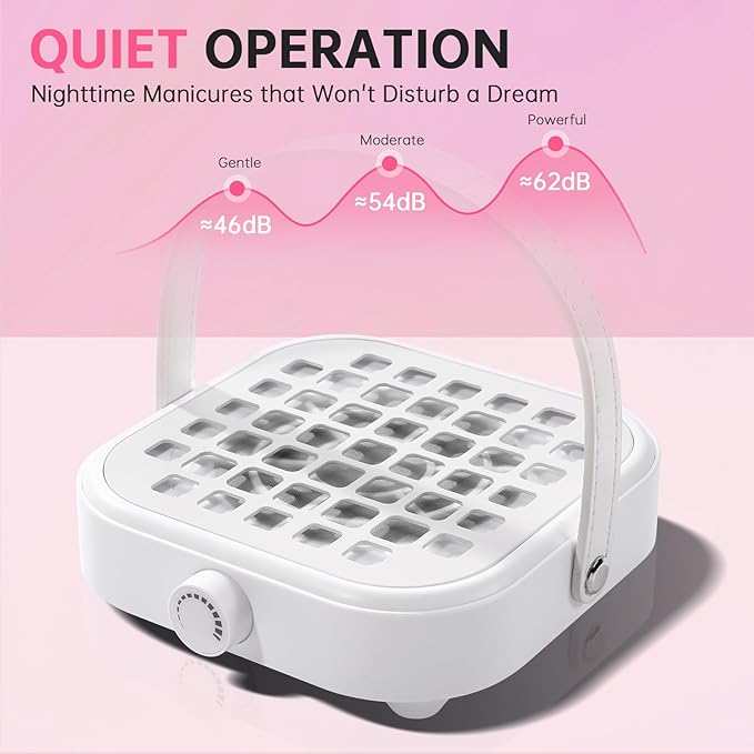 Nail Dust Collector, Compact 6000RPM Powerful Vacuum Fan Vent Dust Collector Extractor Dust Suction Machine for Acrylic Nails Polishing, White